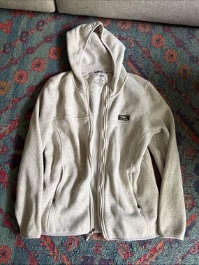 L.L. Bean Light Cream with a touch of Gray Full-Zip Hooded Performance Jacket